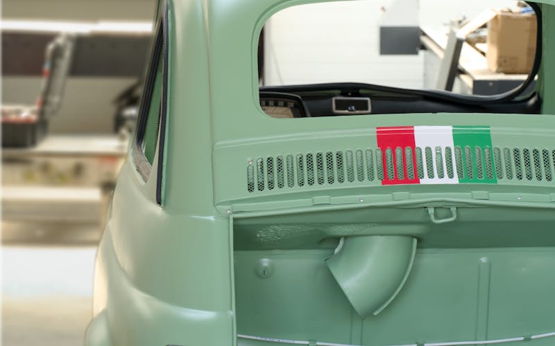 Classic car in a restoration garage workshop