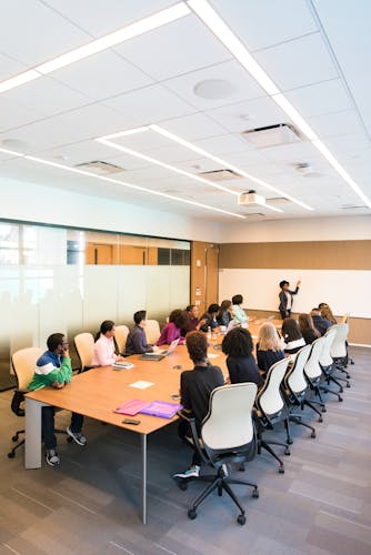 Corporate presentation in a modern conference room